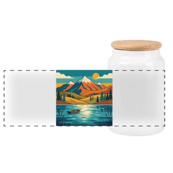 Bergsee-Dämmerung - Panorama Keksdose mit Holzdeckel - Weiß - Vorne