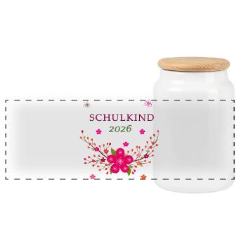 Schulkind 2026  - Panorama Keksdose mit Holzdeckel - Weiß - Vorne