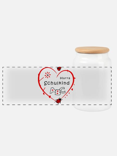 Schulkind mit Marienkäfer - Panorama Keksdose mit Holzdeckel - Weiß