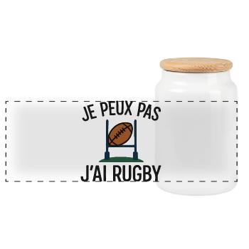 Je peux pas j'ai rugby - Boîte à biscuits avec couvercle en bois - blanc - Devant