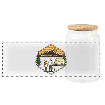 Rentner auf Reisen Berglandschaft - Panorama Keksdose mit Holzdeckel - Weiß - Vorne
