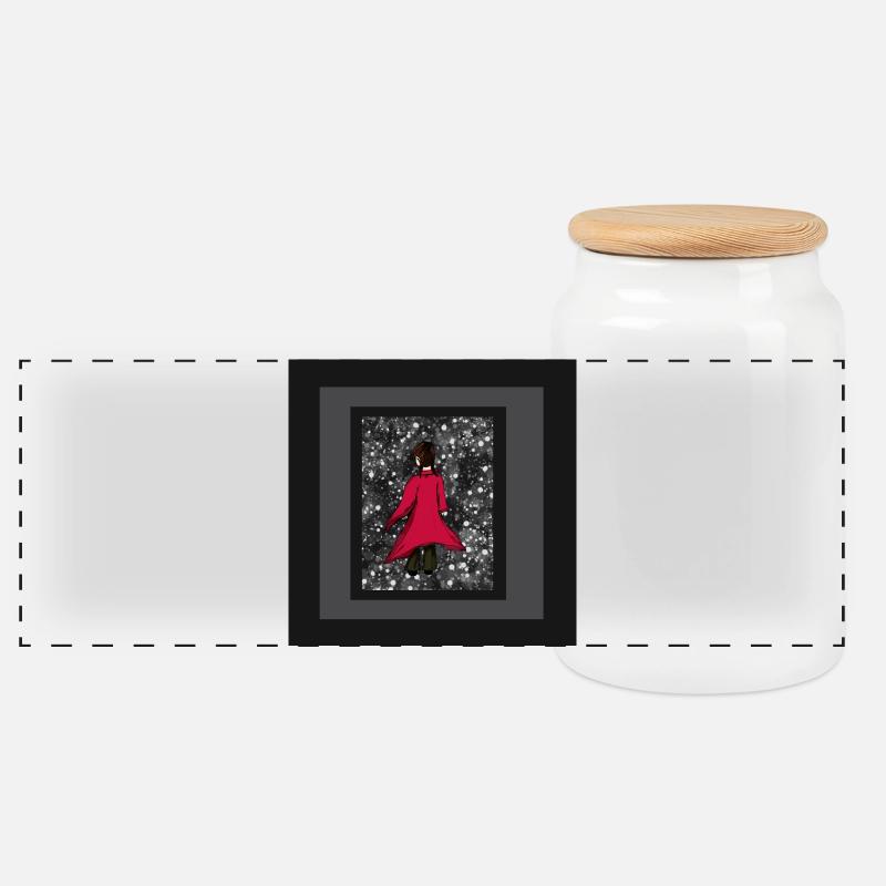 Anime_Roter Mantel  - Panorama Keksdose mit Holzdeckel - Weiß