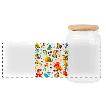 Cute Sports Dino Pattern, Dino Championship - Panoramic Cookie Jar with Wooden Lid - white - Front