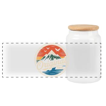 Original 1975 vintage retro 1975 anniversary - Panoramic Cookie Jar with Wooden Lid - white - Front
