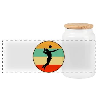 olleyball Player Retro Sunset Vintage Silhouette - Panoramic Cookie Jar with Wooden Lid - white - Front