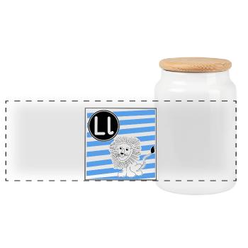 L pour Lion - Boîte à biscuits avec couvercle en bois - blanc - Devant