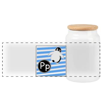 P wie Pinguin - Panorama Keksdose mit Holzdeckel - Weiß - Vorne