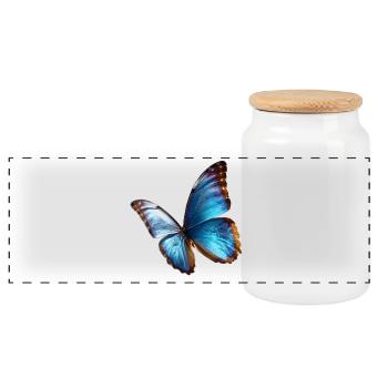 Bright Blue Butterfly Noble Nature Art - Panoramic Cookie Jar with Wooden Lid - white - Front