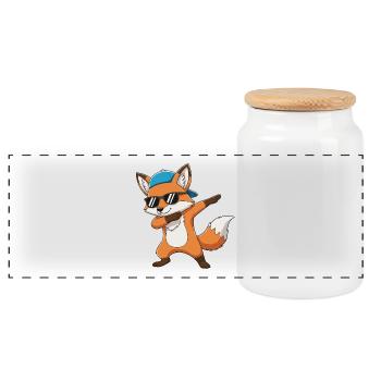 Cool Dabbing Fox Sunglasses Cartoon-Kunst - Panorama Keksdose mit Holzdeckel - Weiß - Vorne