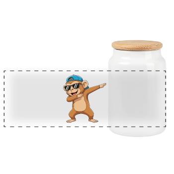 Cool Dabbing Monkey Sunglasses Cartoon-Kunst - Panorama Keksdose mit Holzdeckel - Weiß - Vorne