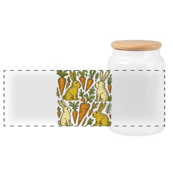 Illustration des lapins du jardin de carottes - Boîte à biscuits avec couvercle en bois - blanc - Devant