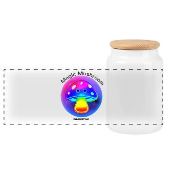 Leuchtender Regenbogenpilz Neon - Panorama Keksdose mit Holzdeckel - Weiß - Vorne