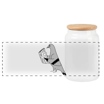 Pigeon Lisant un journal – Urban Minimal Illustr - Boîte à biscuits avec couvercle en bois - blanc - Devant