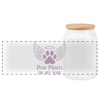 Pug Dog Cloud Angel Wings Farewell Mourning - Panoramic Cookie Jar with Wooden Lid - white - Front