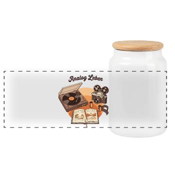 Analog Leben Retro Technik & Natur - Panorama Keksdose mit Holzdeckel - Weiß - Vorne