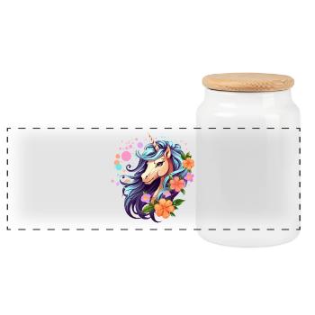 Licorne bleue avec couronne florale - Boîte à biscuits avec couvercle en bois - blanc - Devant