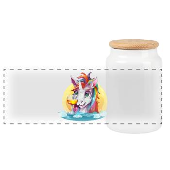 Licorne colorée avec du vin - Boîte à biscuits avec couvercle en bois - blanc - Devant