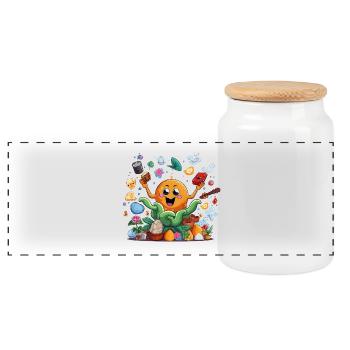 Cheerful orange in the herb garden - Panoramic Cookie Jar with Wooden Lid - white - Front