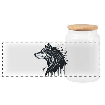 Spektraler Wolf - Panorama Keksdose mit Holzdeckel - Weiß - Vorne