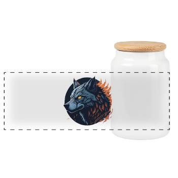 Loup nocturne  - Boîte à biscuits avec couvercle en bois - blanc - Devant
