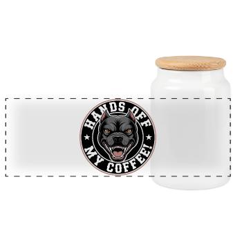 Funny Coffee Shirt with Angry Dog - Panoramic Cookie Jar with Wooden Lid - white - Front