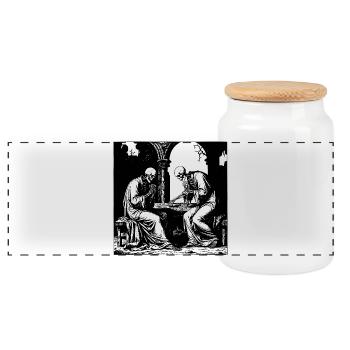 Skeletons play cards - Panoramic Cookie Jar with Wooden Lid - white - Front