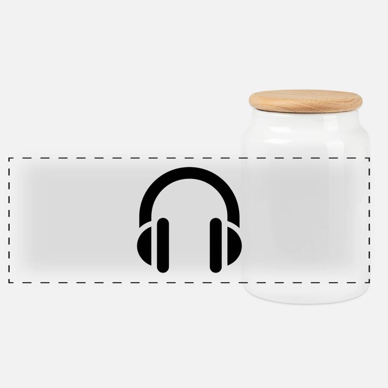 Musik und Rhythmus, Kopfhörer, Logo-Ohrhörer - Panorama Keksdose mit Holzdeckel - Weiß