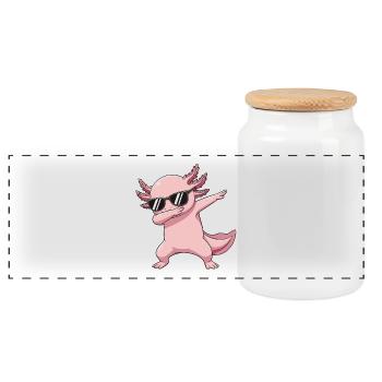 Cool Dabbing Axolotl Sunglasses Cartoon Art - Panoramic Cookie Jar with Wooden Lid - white - Front