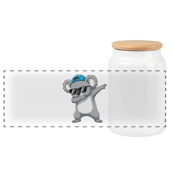 Cool Dabbing Koala Sunglasses Cartoon Art - Panoramic Cookie Jar with Wooden Lid - white - Front