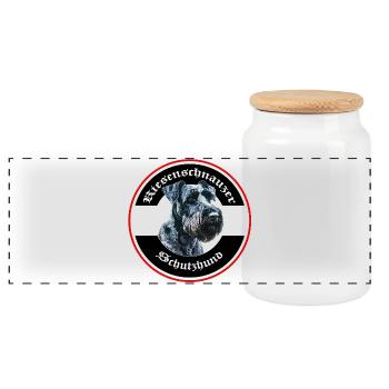 Riesenschnauzer Schutzhund Emblem - Panorama Keksdose mit Holzdeckel - Weiß - Vorne