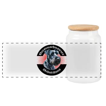 Riesenschnauzer Schutzhund Emblem - Panorama Keksdose mit Holzdeckel - Weiß - Vorne