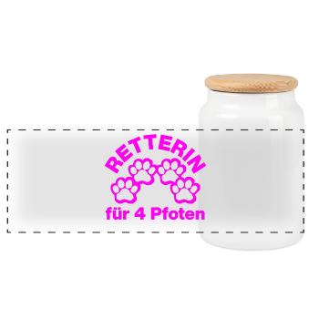 RETTERIN FÜR 4 PFOTEN! 🐾TIERLIEBE - Panorama Keksdose mit Holzdeckel - Weiß - Vorne