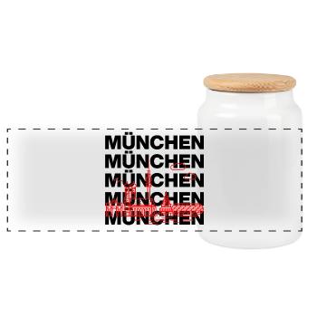 MÜNCHEN SKYLINE, MÜNCHENLIEBE ISARLOVE - Panorama Keksdose mit Holzdeckel - Weiß - Vorne