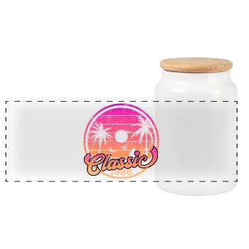Classic 1986 Sunset Palms - Panoramic Cookie Jar with Wooden Lid - white - Front