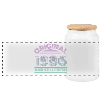 1986 vintage - Panoramic Cookie Jar with Wooden Lid - white - Front