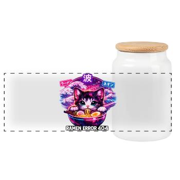 Ramen Neko Neon 404 - Panoramic Cookie Jar with Wooden Lid - white - Front