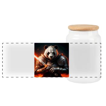 Panda warrior in fire armor - Panoramic Cookie Jar with Wooden Lid - white - Front