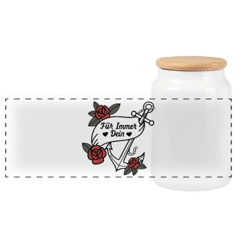 Für Immer Dein Anker mit Rosen - Panorama Keksdose mit Holzdeckel - Weiß - Vorne