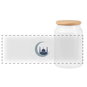 Islamic Art Mosque Crescent Moon Elegant - Panoramic Cookie Jar with Wooden Lid - white - Front