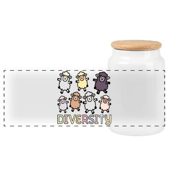 Diversity Sheep Inclusion - Panoramic Cookie Jar with Wooden Lid - white - Front