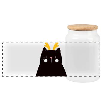 Schwarze Katze mit goldenen Geweihen - Panorama Keksdose mit Holzdeckel - Weiß - Vorne