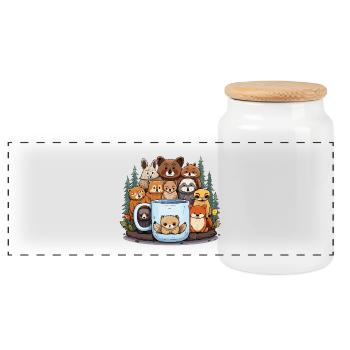 Animaux forestiers autour des coupes - Boîte à biscuits avec couvercle en bois - blanc - Devant