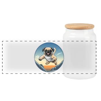Saut de carlin par-dessus un paysage montagneux - Boîte à biscuits avec couvercle en bois - blanc - Devant