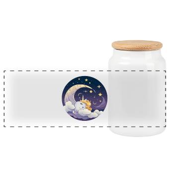 Moondream unicorn over clouds - Panoramic Cookie Jar with Wooden Lid - white - Front