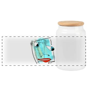 Abstract Face Design Watercolor - Panoramic Cookie Jar with Wooden Lid - white - Front