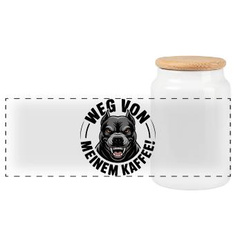 Angry dog head in black - Panoramic Cookie Jar with Wooden Lid - white - Front