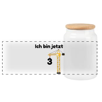 T-shirt pour les enfants du 3e anniversaire – Motif grue de chantier - Boîte à biscuits avec couvercle en bois - blanc - Devant