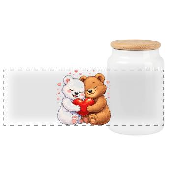 Bears in love with heart – Valentine's Day motif - Panoramic Cookie Jar with Wooden Lid - white - Front