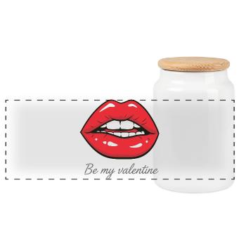 Be my Valentine – Sexy Rote Lippen Design - Panorama Keksdose mit Holzdeckel - Weiß - Vorne