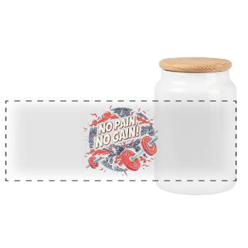 No Pain No Gain Gym Motivation Fitness Workout Shi - Panoramic Cookie Jar with Wooden Lid - white - Front